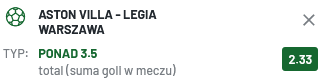 Aston Villa legia typy na gole