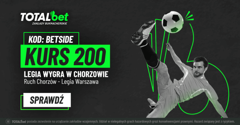 Ruch Chorzów – Legia Warszawa kurs 200.00 w promocji Totalbet (09.02)