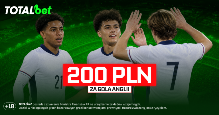 Anglia – Chorwacja: 200 zł za gola Anglii w Totalbet (17.06)
