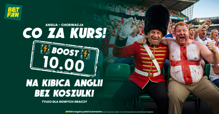 Kurs 10.00 na kibica Anglii bez koszulki na trybunach od Betfan